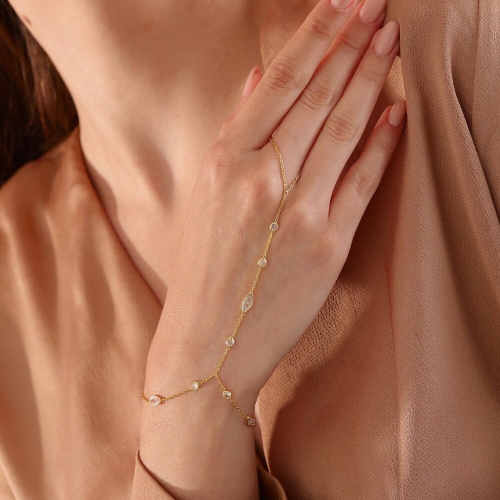 Personalized Hand Chain,14K Gold Minimalist Slave Bracelet, 925  sterling silver